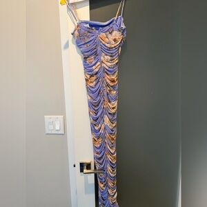 Ruched Purple and Orange Maxi Dress